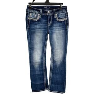 Miss Me Size 26 Mid-Rise Dark Wash Bootcut Jeans Angel Wing Embellished Pockets